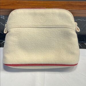Authentic HERMES Bolide Vanity Case Cream Wool with Red trim and lining - Small